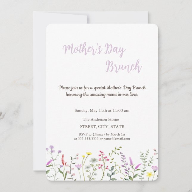 Watercolor Wildflower Mother's Day Brunch Invitation (Front)