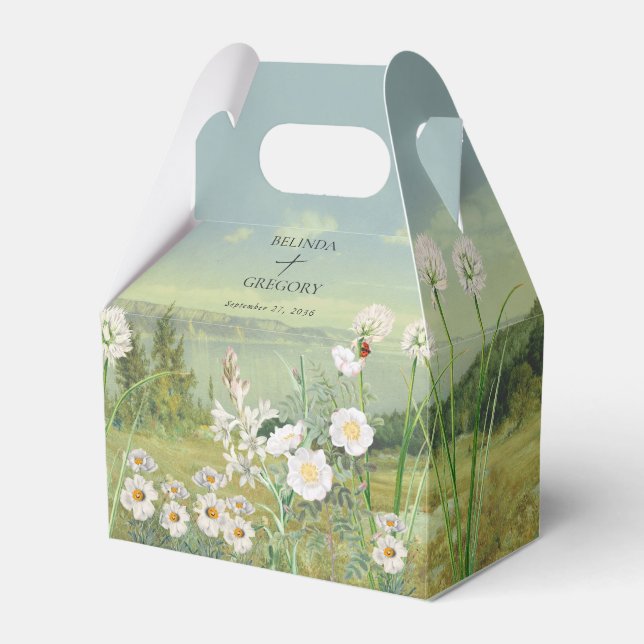 Watercolor Wildflower Mountain Landscape Wedding Favor Boxes (Front Side)