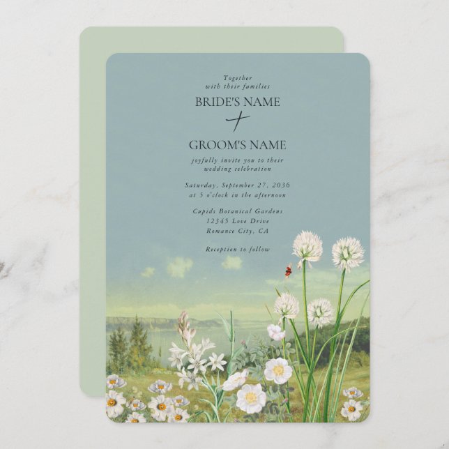 Watercolor Wildflower Mountain Landscape Wedding Invitation (Front/Back)