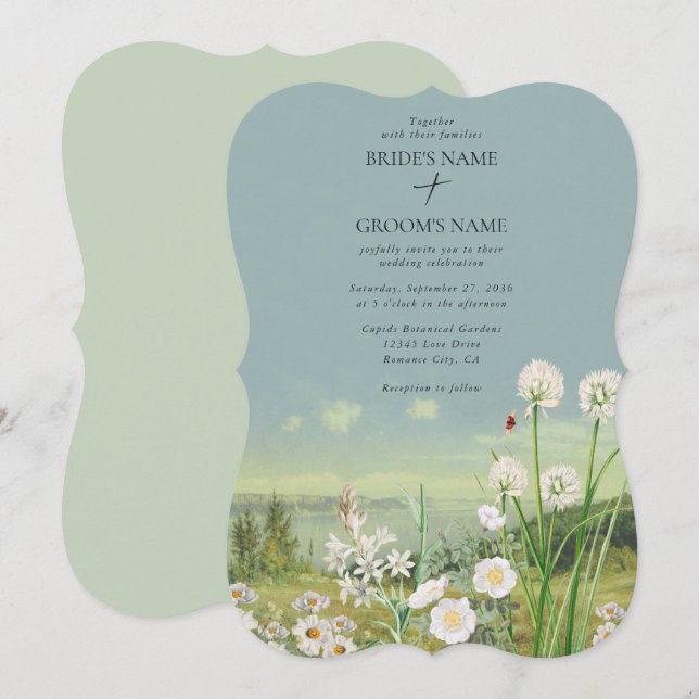 Watercolor Wildflower Mountain Landscape Wedding Invitation (Front/Back)