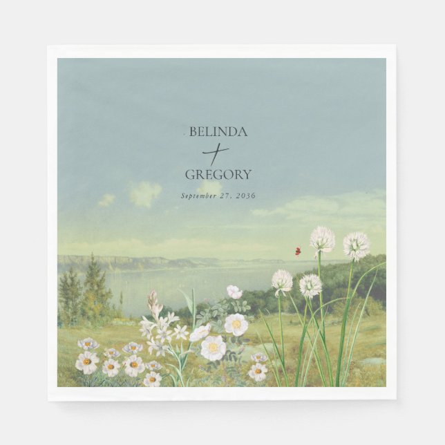 Watercolor Wildflower Mountain Landscape Wedding Napkins (Front)