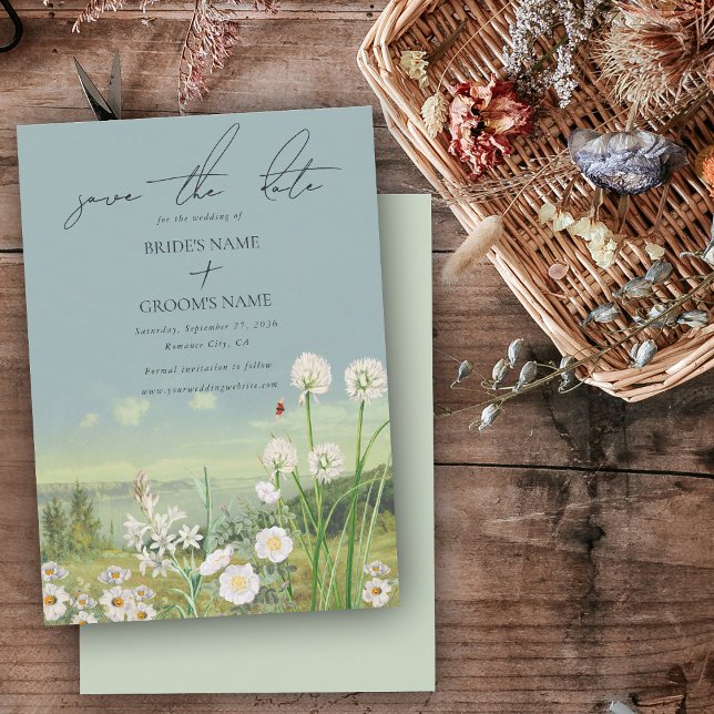Watercolor Wildflower Mountain Landscape Wedding Save The Date (Watercolor Wildflower Mountain Landscape Wedding Save The Date)
