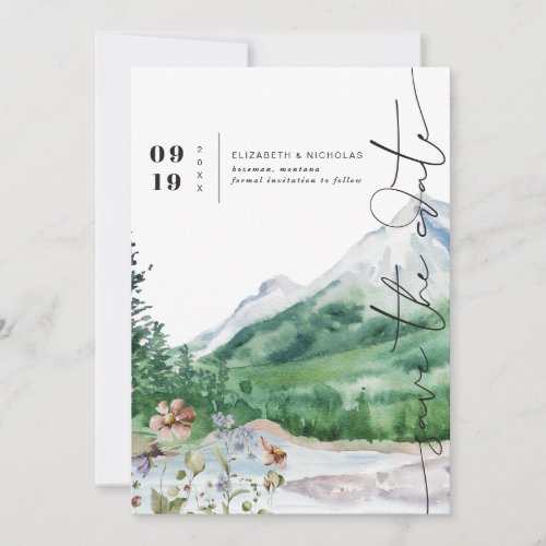 Watercolor Wildflower Mountain  Save the Date