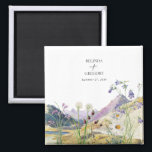 Watercolor Wildflower Mountain Wedding Favor Magnet<br><div class="desc">A beautiful watercolor wildflower and mountain wedding design. A unique design that uses watercolor wildflower botanicals and a watercolor mountain landscape in the background. A modern wild floral design with lakeside mountains and rivers. An elegant wedding magnet favor design with modern elements. Matching wedding invitations and other stationery items are...</div>