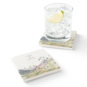 Watercolor Wildflower Mountain Wedding Favor Stone Coaster