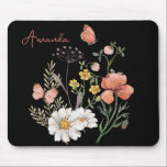 Watercolor Wildflower Mouse Pad<br><div class="desc">She'll love this wildflower design with soft pastel colors on a black background
Customization: Change Name to personalize</div>