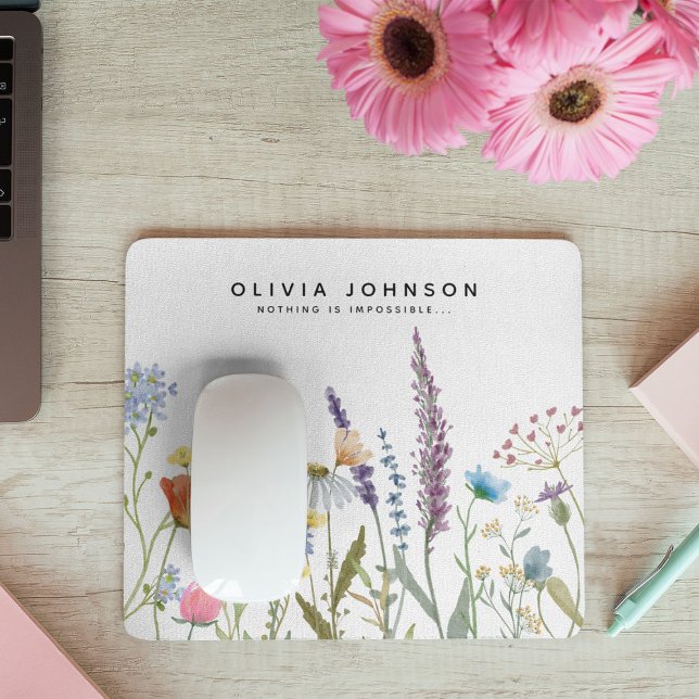 Watercolor Wildflower Name Motivational Quote Mouse Pad (Creator Uploaded)