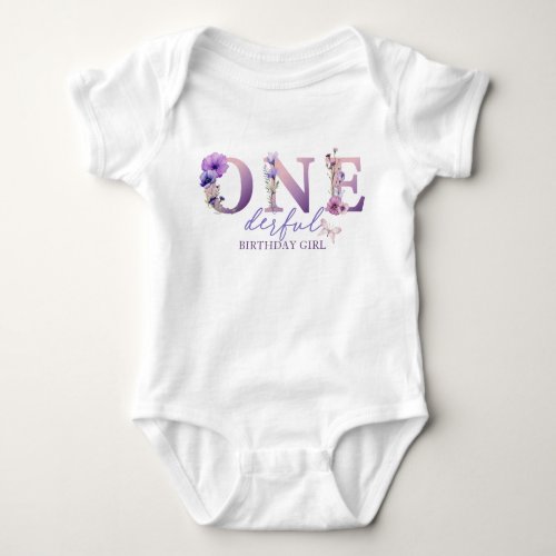 Watercolor Wildflower Onederful Birthday Girl Baby Bodysuit