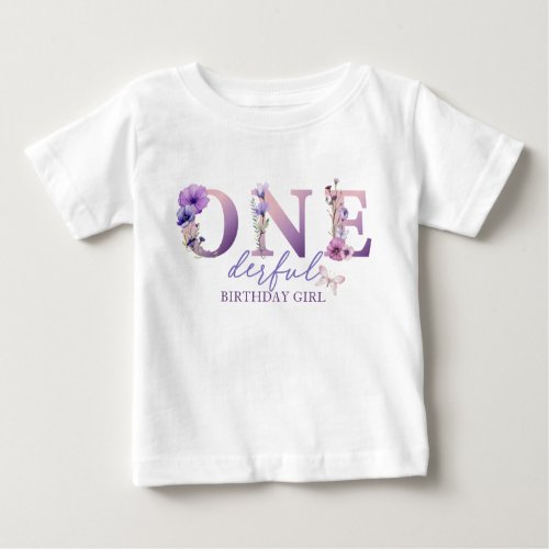 Watercolor Wildflower Onederful Birthday Girl Baby T_Shirt