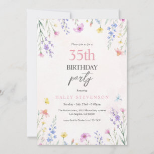 Watercolor Wildflower Pastel Floral 35th Birthday Invitation