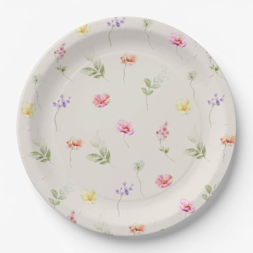 Watercolor Wildflower pattern baby shower Paper Plates