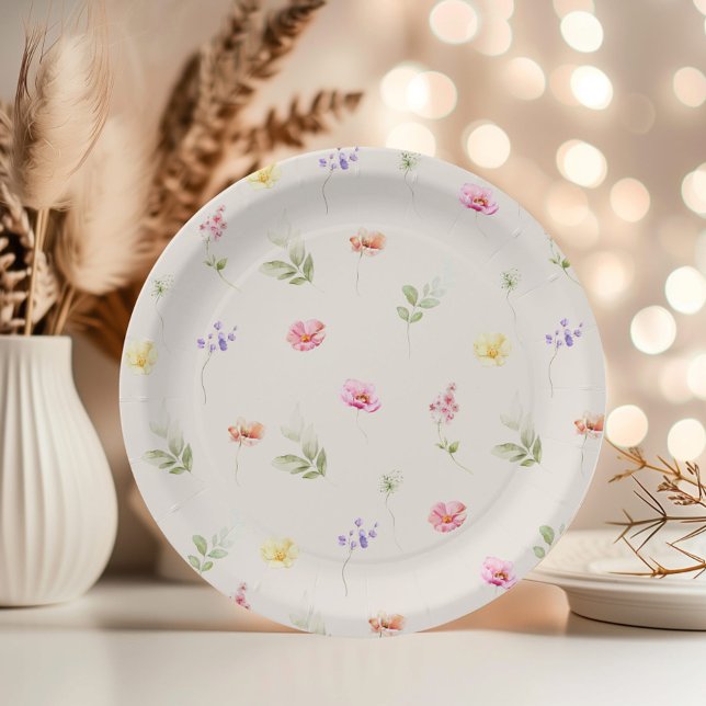 Watercolor Wildflower pattern baby shower Paper Plates (Creator Uploaded)