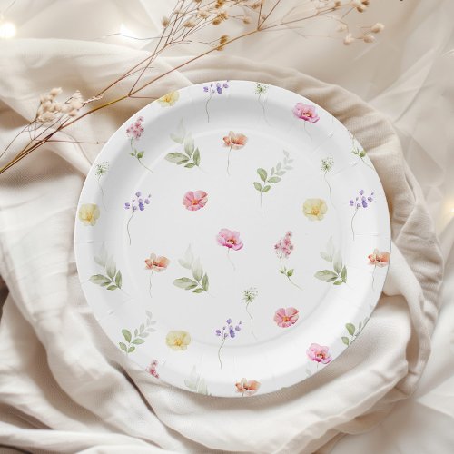 Watercolor Wildflower pattern baby shower Paper Plates