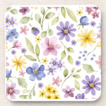Watercolor Wildflower Pattern Beverage Coaster
