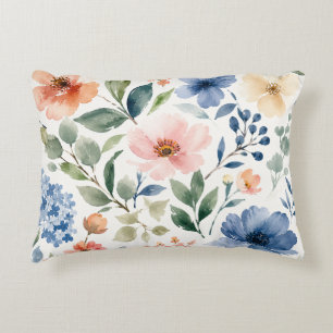 Watercolor Wildflower Pattern Modern Botanical Accent Pillow