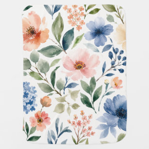 Watercolor Wildflower Pattern Modern Botanical Baby Blanket