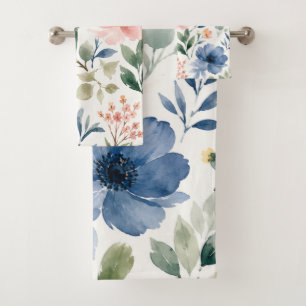 Watercolor Wildflower Pattern Modern Botanical Bath Towel Set