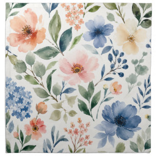 Watercolor Wildflower Pattern Modern Botanical Cloth Napkin