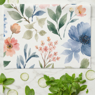 Watercolor Wildflower Pattern Modern Botanical Kitchen Towel