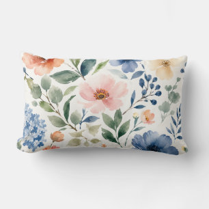 Watercolor Wildflower Pattern Modern Botanical Lumbar Pillow