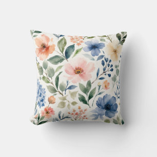 Watercolor Wildflower Pattern Modern Botanical Throw Pillow