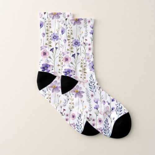 Watercolor Wildflower Pattern Socks