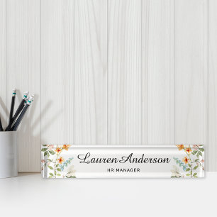 Watercolor Wildflower Personalized Desk Name Plate