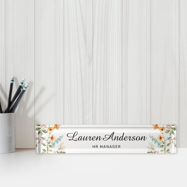 Watercolor Wildflower Personalized Desk Name Plate (Creator Uploaded)
