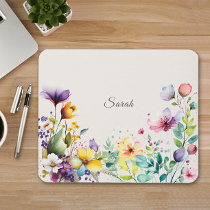 Watercolor Wildflower Personalized Mouse Pad