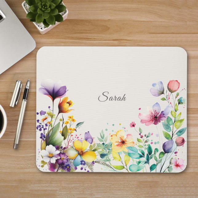 Watercolor Wildflower Personalized Mousepad (Creator Uploaded)