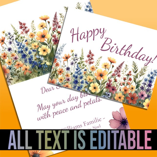 Watercolor Wildflower Personalized Summer Birthday Card (Creator Uploaded)