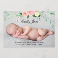 Watercolor Wildflower Photo Birth Announcement