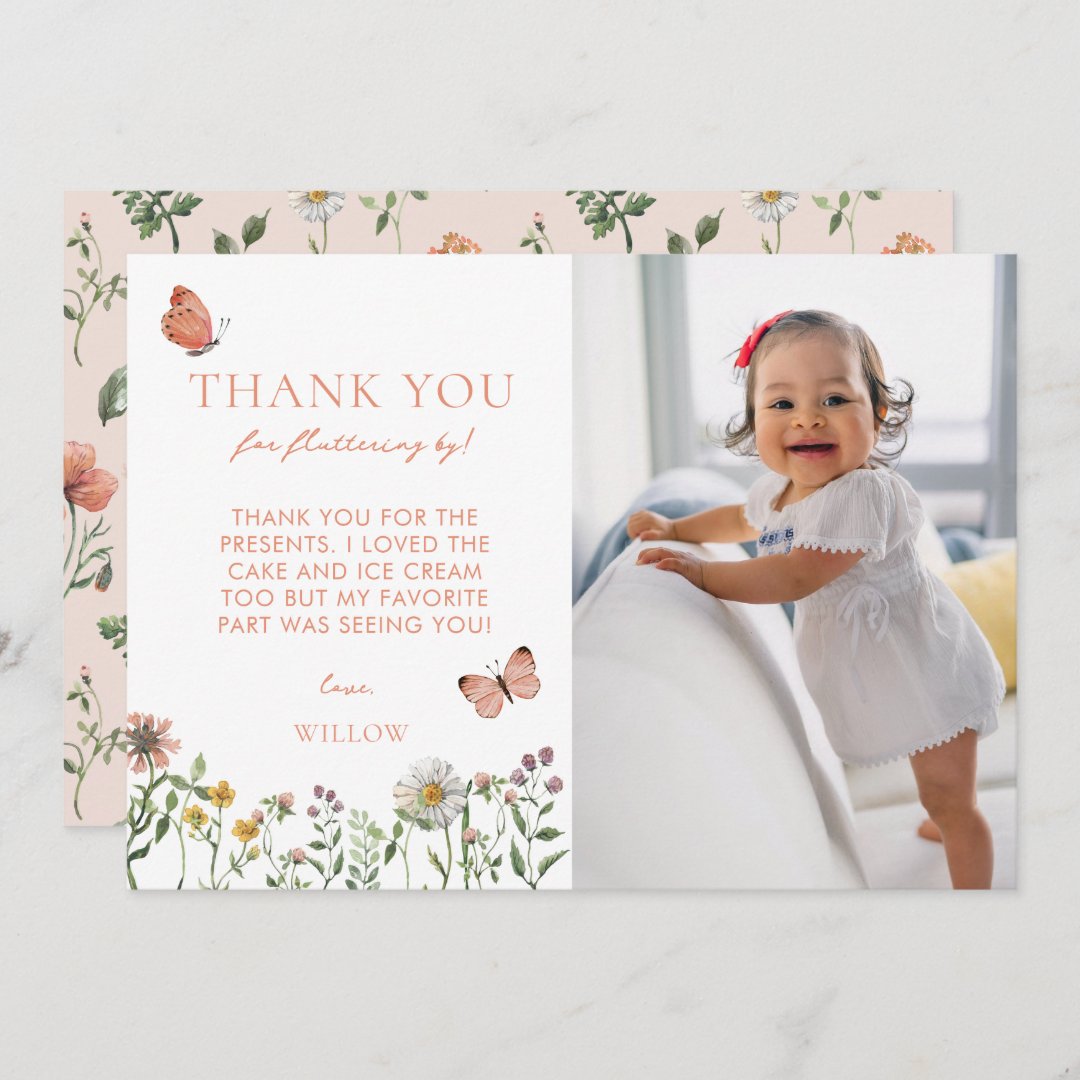 Watercolor Wildflower Photo Birthday Thank You Card | Zazzle