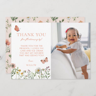 Watercolor Wildflower Photo Birthday Thank You Card