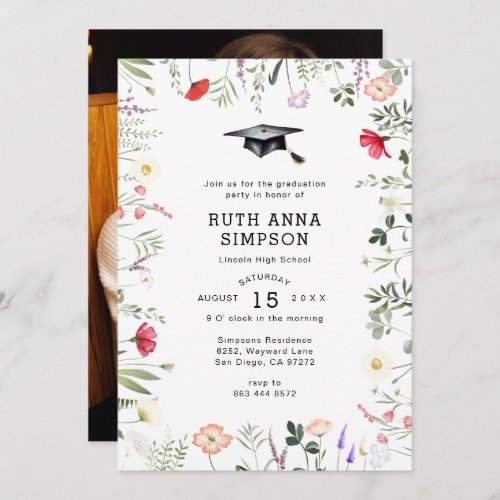 Watercolor Wildflower Photo Graduation Invitation