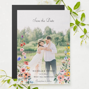 Watercolor Wildflower Photo Save the Date Magnetic Invitation
