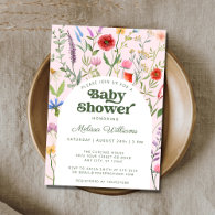 Watercolor Wildflower Pink Baby Shower Invitation