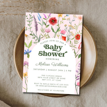 Watercolor Wildflower Pink Baby Shower Invitation by clubmagique at Zazzle