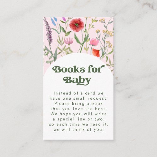 Watercolor Wildflower Pink Books for Baby Enclosure Card