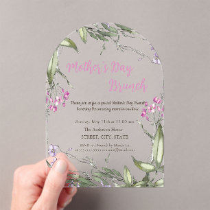 Watercolor Wildflower Pink Mother's Day Brunch Acrylic Invitations
