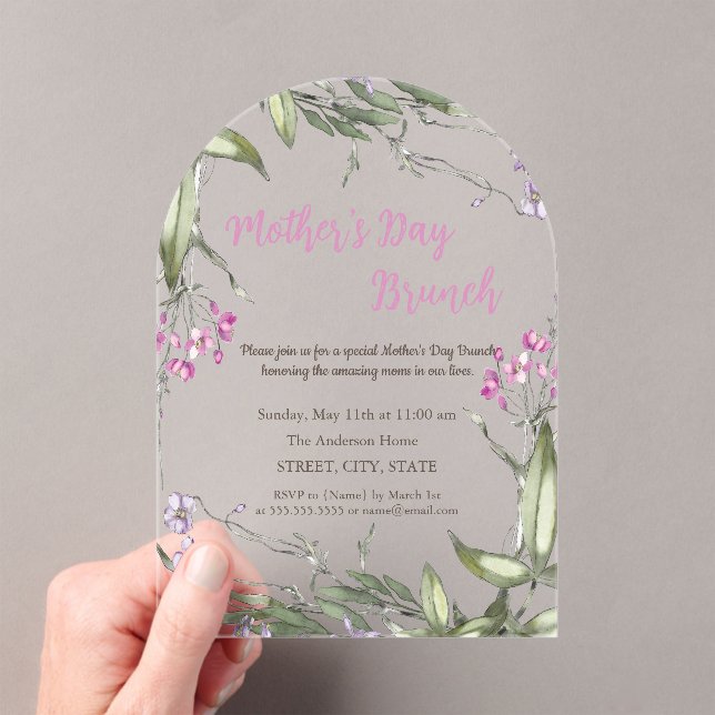 Watercolor Wildflower Pink Mother's Day Brunch Acrylic Invitations (Insitu (Handheld))
