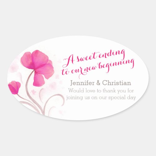 Watercolor wildflower pink wedding candy stickers