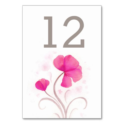 Watercolor wildflower pink wedding table number