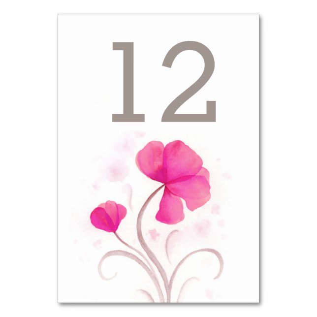 Watercolor wildflower pink wedding table number (Back)