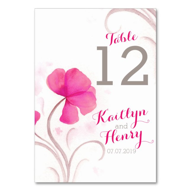 Watercolor wildflower pink wedding table number (Front)