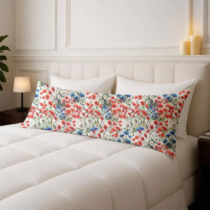 Watercolor Wildflower Poppy Daisy Body Pillow