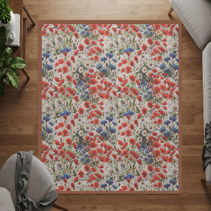 Watercolor Wildflower Poppy Daisy Botanical Area Outdoor Rug
