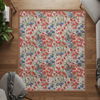 Watercolor Wildflower Poppy Daisy Botanical Area Outdoor Rug