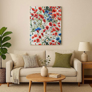 Watercolor Wildflower Poppy Daisy Botanical Canvas