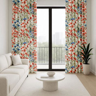 Watercolor Wildflower Poppy Daisy Botanical Curtai Blackout Curtains